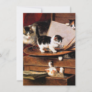 Invitación Gata madre y gatitos en la mesa