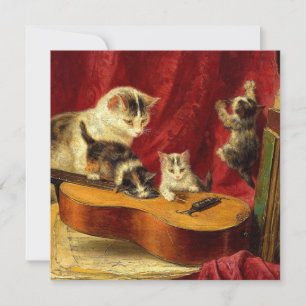 Invitación Gata madre y gatitos jugando con guitarra