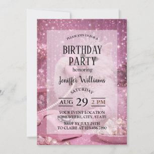 Invitación Gatita Princesa Glamurosa Usando Teléfono