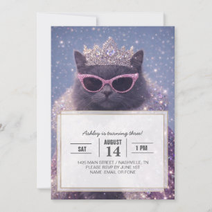 Invitación Gatita Reina Glamurosa Retrato de Fantasía Brillan
