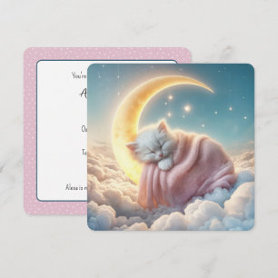 Invitación Gatito blanco durmiendo en una luna creciente
