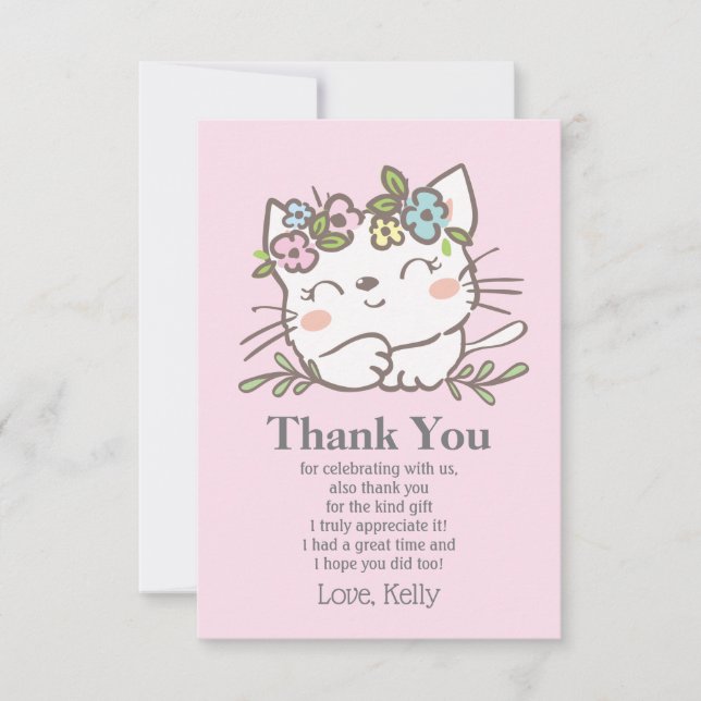 Invitación gatito blanco, gatito, animales gracias carta (Anverso)