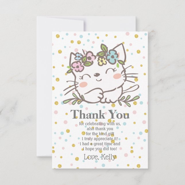 Invitación gatito blanco, gatito, animales gracias carta (Anverso)