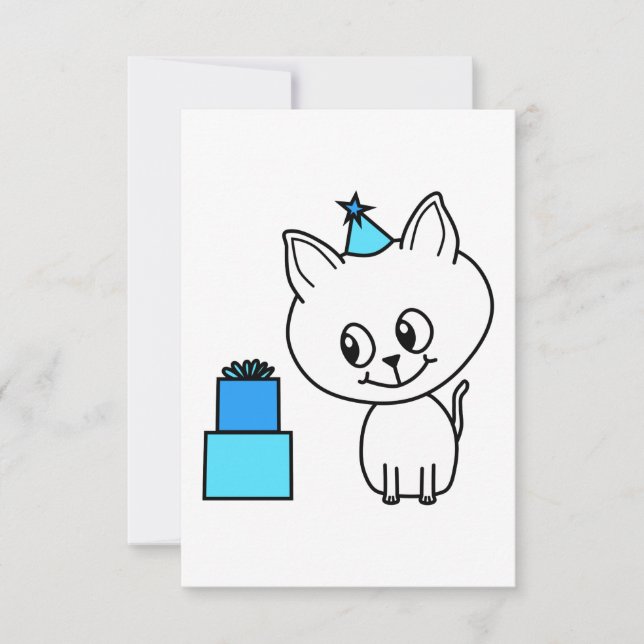 Invitación Gatito blanco lindo en un sombrero azul del (Anverso)