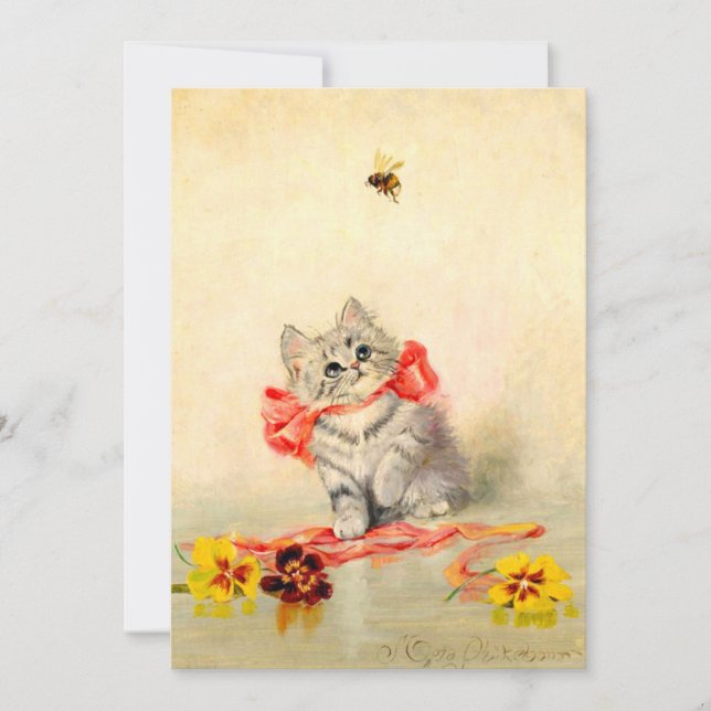 Invitación Gatito con cinta roja (Anverso)