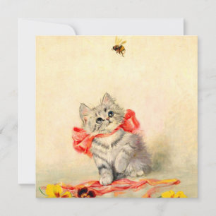 Invitación Gatito con cinta roja