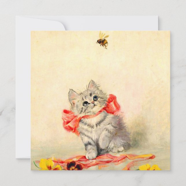 Invitación Gatito con cinta roja (Anverso)