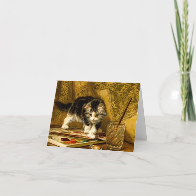 Invitación Gatito con pintura y brochas (Anverso)