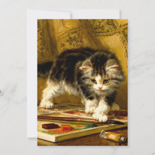Invitación Gatito con Pintura y Pinceles