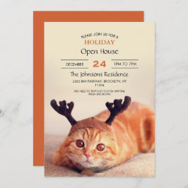 Invitación gatito con un gorra de renos Navidades
