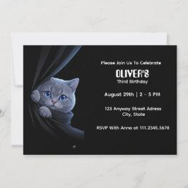Invitación Gatito Curioso de Ojos Azules