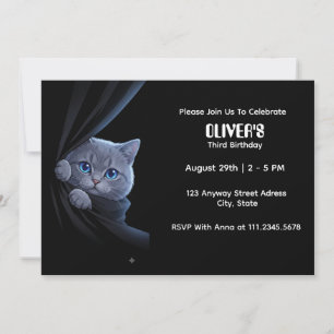 Invitación Gatito Curioso de Ojos Azules