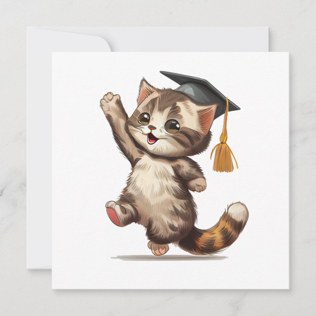 Invitación gatito de graduación feliz (Anverso)
