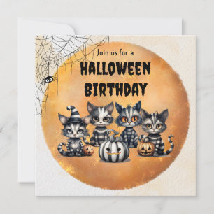 Invitación Gatito de Halloween blanco y negro