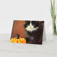 Gatito de Halloween blanco y negro vintage
