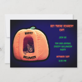 Invitación Gatito espeluznante de calabaza morado y Naranja