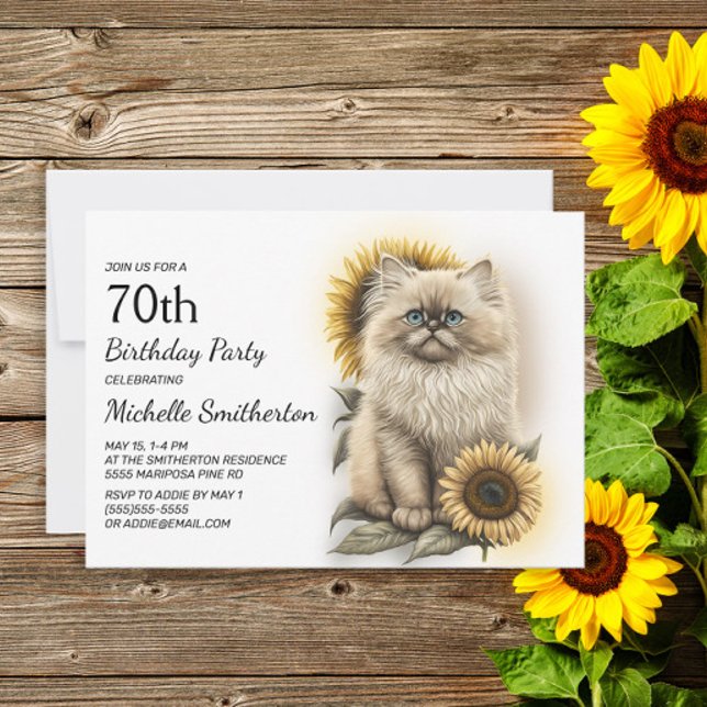 Invitación Gatito Himalayo Girasoles 70 Cumpleaños (Subido por el creador)