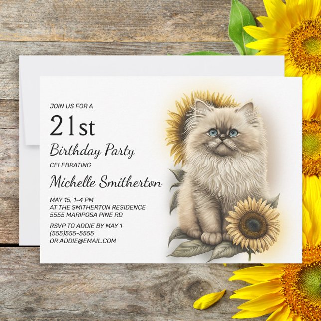 Invitación Gatito Himalayo Girasoles Cumpleaños 21 (Subido por el creador)