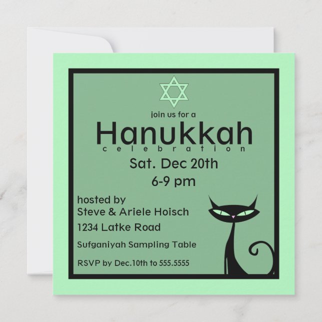 Invitación Gatito judío Estrella de David Hanukkah (Reverso)