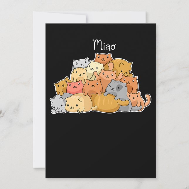 Invitación gatito kawaii anime japonés, adoradores lindos y c (Anverso)