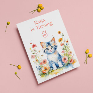 Invitación Gatito lindo en fiesta de cumpleaños de Chica de f