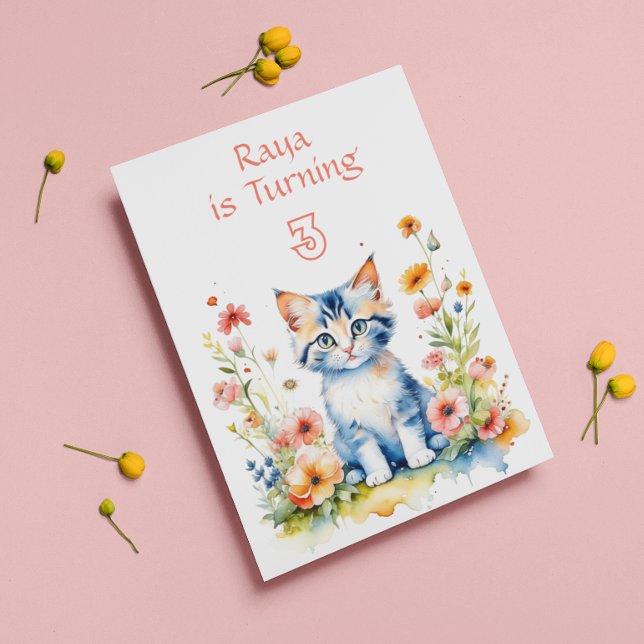 Invitación Gatito lindo en fiesta de cumpleaños de Chica de f (Subido por el creador)