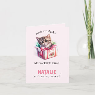 Invitación Gatito lindo en una caja foto de regalo de cumplea