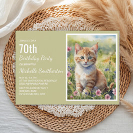 Invitación Gatito Naranja Amarillo Amante Cumpleaños 70