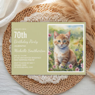 Invitación Gatito Naranja Amarillo Amante Cumpleaños 70