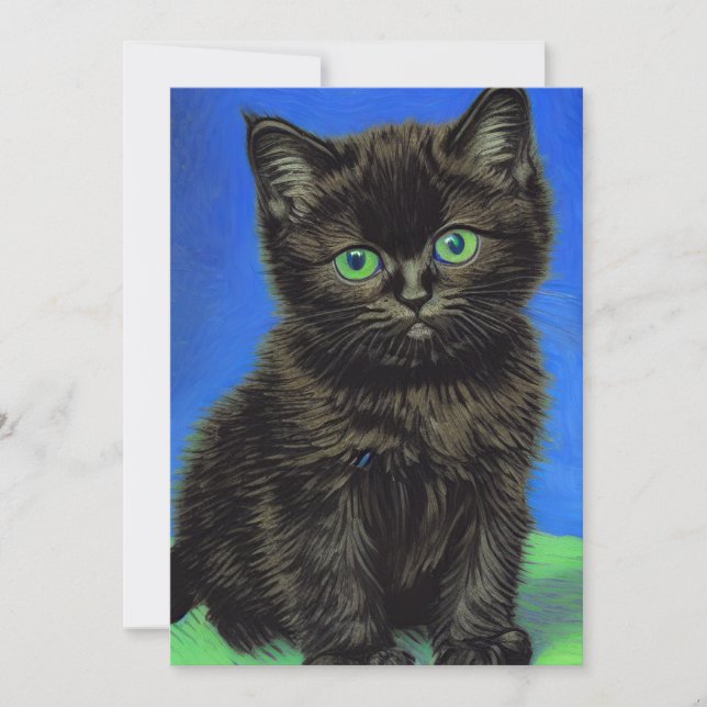 Invitación Gatito negro estilo Van Gogh (Anverso)