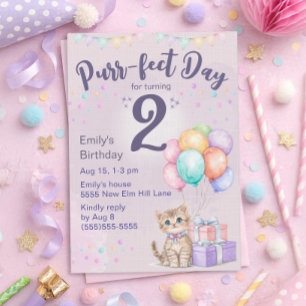 Invitación Gatito Pastel Cumpleaños 2 de Niña
