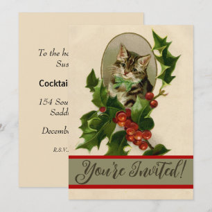 Invitación Gatito Victoriano de Navidad en Tabby Antiguo de A
