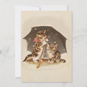 Invitación Gatitos antiguos bajo paraguas arte de gato antigu