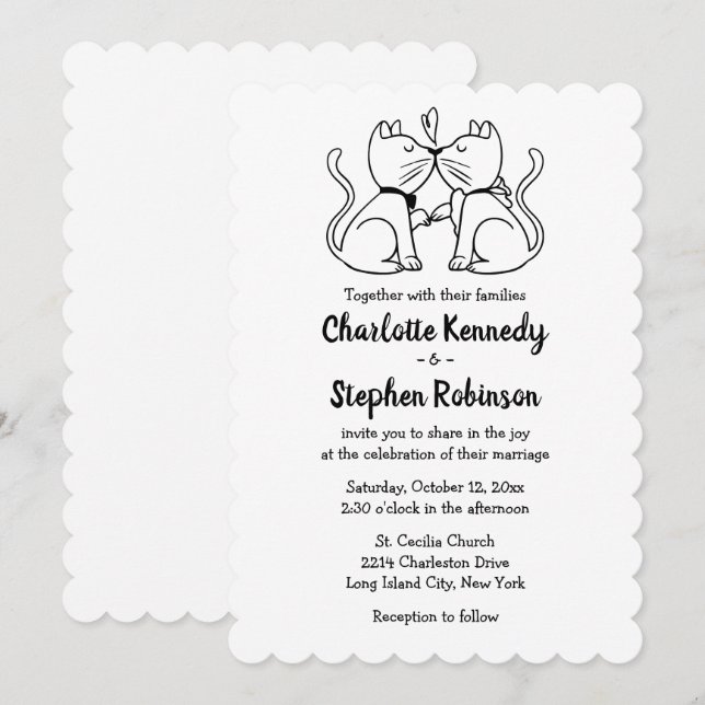 Invitación Gatitos Bodas negros y modernos gatitos (Anverso / Reverso)