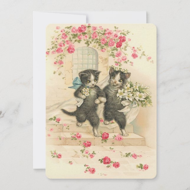 Invitación Gatitos de bodas vintage (Anverso)
