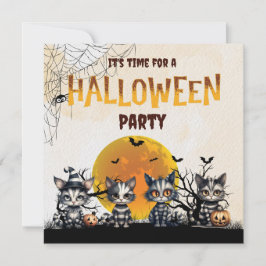 Invitación Gatitos de Fantasma de Halloween con rayas blancas