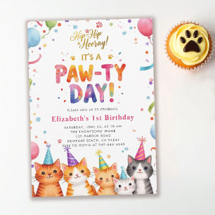 Invitación Gatitos de Fiesta Gatitos Globos Coloridos 1er Cum