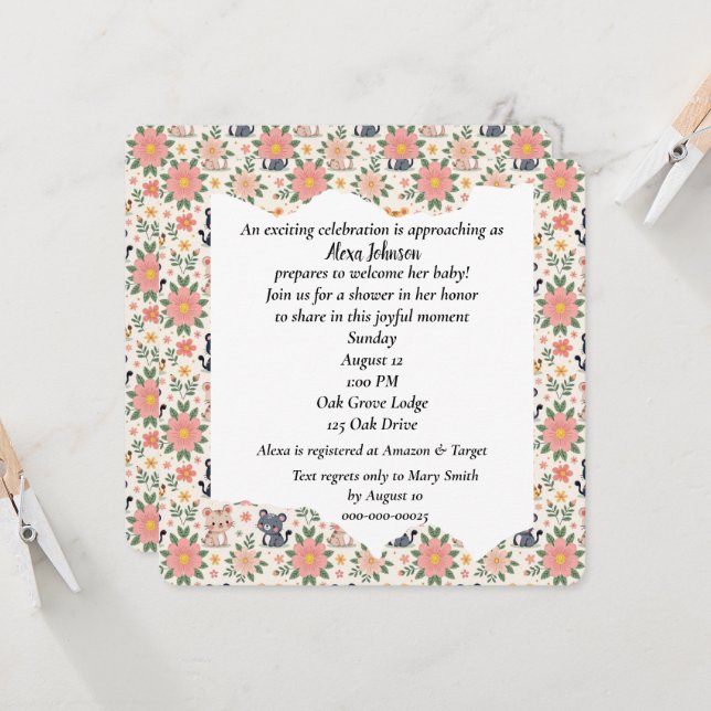 Invitación Gatitos de la selva y flores (Anverso/Reverso In Situ)