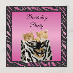 Invitación Gatitos en cumpleaños del purpurina del estampado