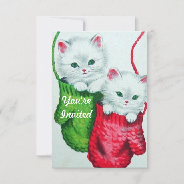 Invitación Gatitos en Mitones Feliz Navidad (Anverso)