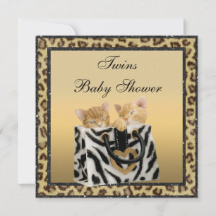 Invitación Gatitos Leopardo imprimen gemelos neutrales Baby S