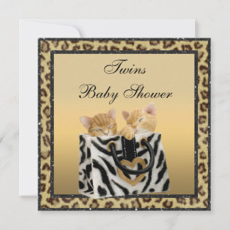 Invitación Gatitos Leopardo imprimen gemelos neutrales Baby S