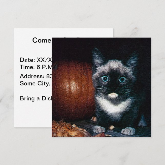 Invitación Gatitos y calabaza para Halloween (Anverso / Reverso)
