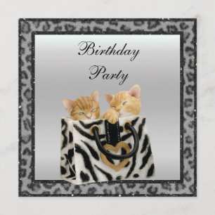 Invitación Gatitos y fiesta de cumpleaños de la plata de la