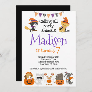 Invitación Gatitos y Pupies de Halloween