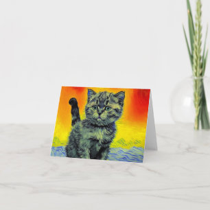 Invitación Gato al Atardecer en la Playa al Estilo de Van Gog