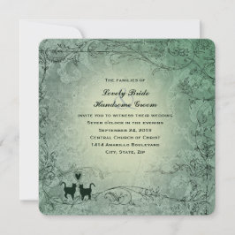 Invitación Gato Amantes Boda Verde Ornate Square