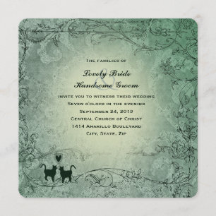 Invitación Gato Amantes Boda Verde Ornate Square