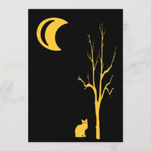 Invitación Gato, árbol y luna Halloween