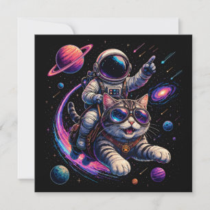 Invitación Gato astronauta viajando por el espacio